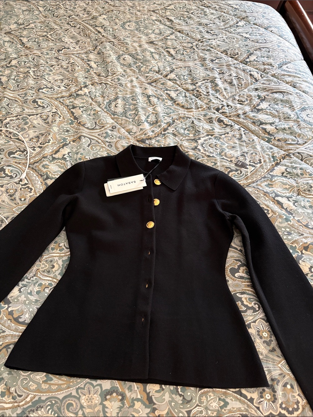 Aritzia Babaton Black Button-Front Cardigan with Gold Buttons Size S NWT